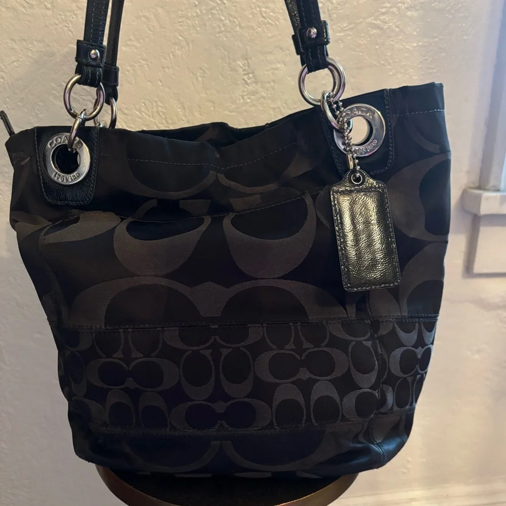 Coach Black Alex Signature Sateen Tote Bag